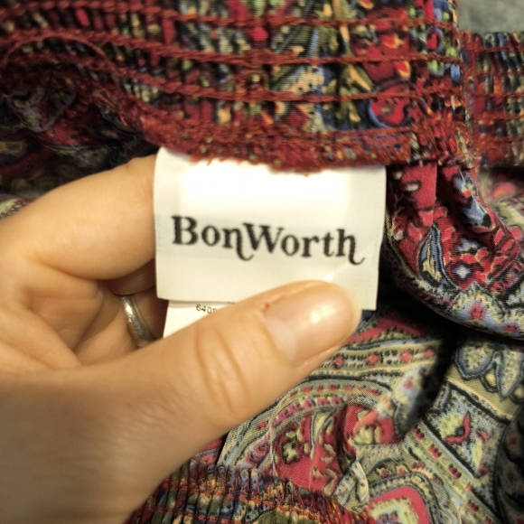Vintage Bonworth Paisley Print Boho Hippie Midi Skirt Stretch Pockets MP - Picture 7 of 10